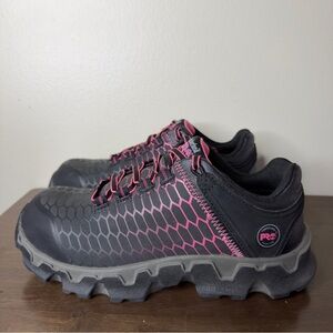 Timberland Pro Powertrain Sport Alloy Toe Black & Pink Work Sneakers Sz 7.5